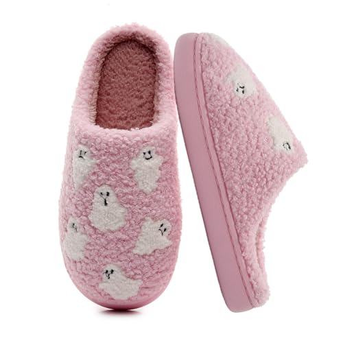 Halloween Pumpkin Slippers for Women Men,Plush Fuzzy Spooky Slides,Winter holiday slippers,Retro Cozy House Shoes Indoor Outdoor