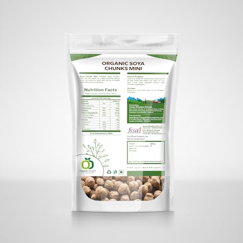 Image of Organic Soya Chunks Mini 500gm By Organic Delight USDA Certified Healthy & Tasty Soya Bean Chunks With Natural High Protein Source Of Dietary High Fiber Fresh Wadi 500 gm