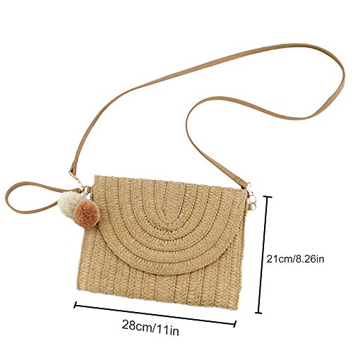 Ayliss Women Straw Shoulder Handbag Crossbody Clutch Purse Handbag Evening Summer Beach Handmade Woven Evenlope Straw Bag (Khaki) #TOP1