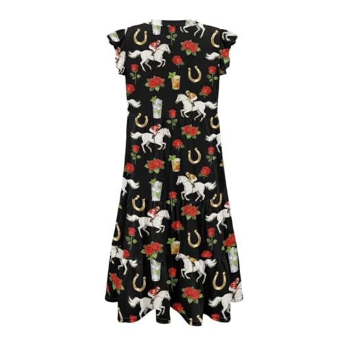 Image of Womens Summer Dress Ruffle Sleeve V Neck Dress Casual Fit Flowy Beach Vacation Sundress with Pocket S-2XL