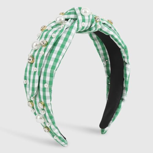 Bandeau à carreaux noué et perles d'imitation pour femme