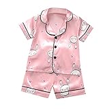 IEFIEL Pijama Seda Cómoda para Bebe Niña Ropa de Dormir Verano Conjuntos de Pijama Estampado Camiseta Manga Corta+Pantalónes Cortos Rosa Conejo 9-12 Meses