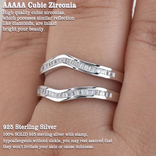 Newshe Jewellery AAAAA Cz Ring Enhancers for Engagement Rings 925 Sterling Silver Curved Wedding Bands for Women Emerald Size 5-104