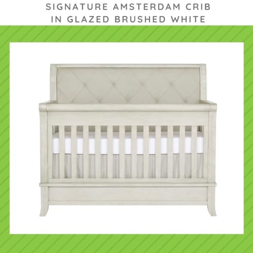 Image of Toddler Bed Safety Guard Rail for Evolur Baby Convertible Cribs - Solid Wood Rail for Convertible Crib to Toddler Bed Conversion - Safety Bed Rail for Children (Glazed Brushed White, Model 814)