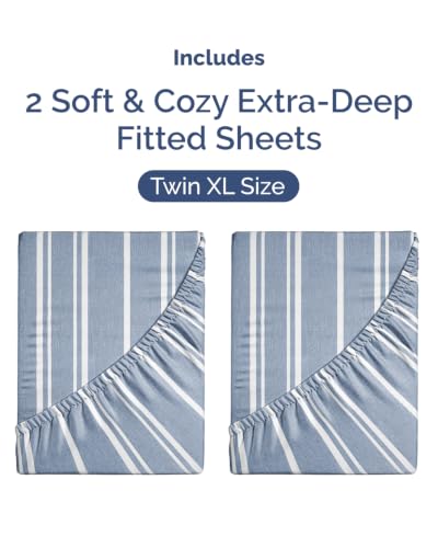 Image of CGK Linens 2 Pack Extra Deep Twin XL Fitted Sheets - Blue Stripes