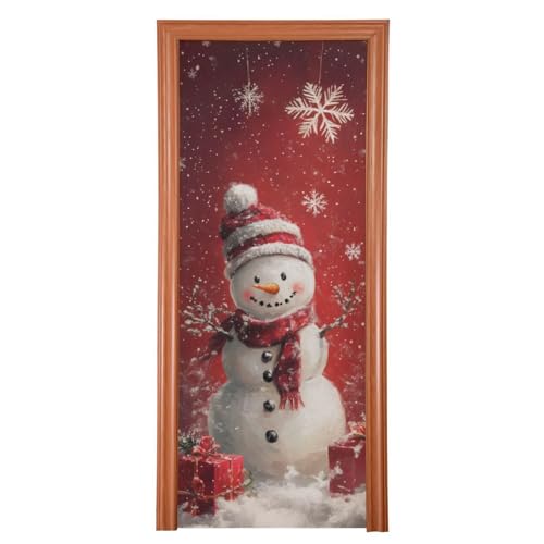FLildon Winter Snowman Christmas Door Cover Decoration, Party Accessory Porch Decor for Festive Ornament Room Door Covers 35 x 79 Inch