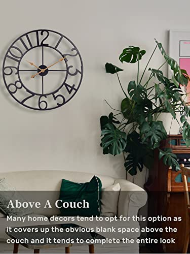 Bew Large Wall Clock, 24 Inch Metal Wall Clock For Living Room Decor, Silent Battery Operated Modern Farmhouse Wall Clock For Indoor & Outdoor #TOP2