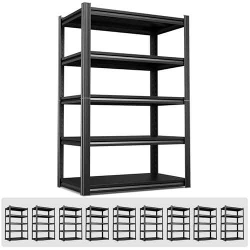 Image of 9 Pack Heavy Duty 5-Tier Garage Shelving Unit (2500 LBS Capacity)-71.2 inchH x 35 inchW x 16 inchD Adjustable Metal Storage Rack, Industrial Steel Utility Shelves for Garage, Pantry, Warehouse, and Basement Black