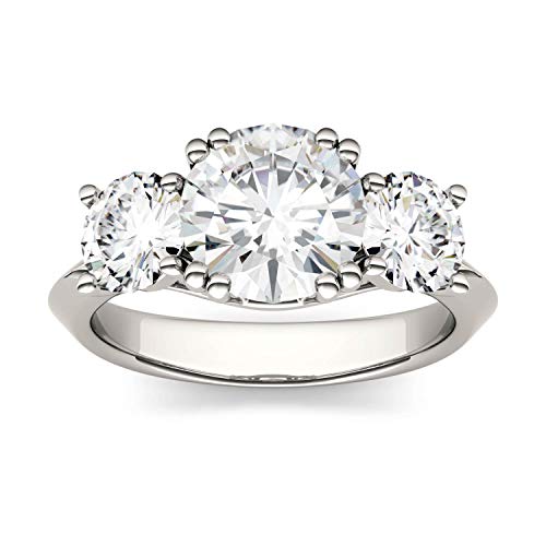 Charles & Colvard Created Moissanite 8mm Round Cut Engagement Ring for Women | 3.1 cttw DEW | Lab Grown | Solid 14K White Gold with Rhodium
