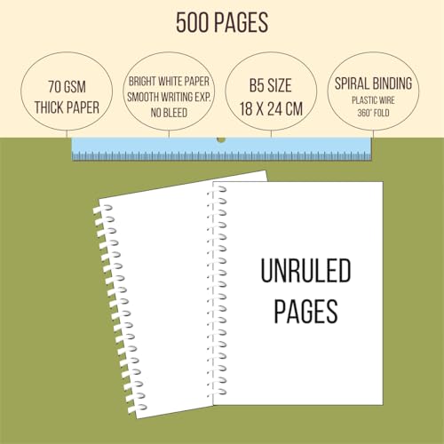 Image of amblitz Spiral Notebook | 18 X 24 CM | B5 Size | School /College Students's Choice for Note Making | 70 GSM Thick White Paper | Diary Size | Personal & Office Use | (500 Pages, UNRULED Notebook)