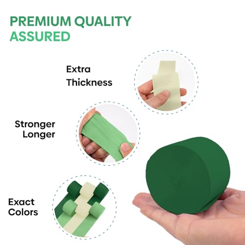 Image of 6 Green & White Crepe Paper Streamers, 492ft Pack of Party Decorations | Each roll is 82 ft long and 1.8 Inch wide ideal for Birthday Party Decor, Graduation Parties and St.Patrick's Day