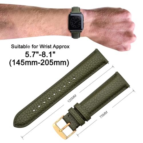 Image of ANNEFIT Watch Band 14mm, Quick Release Textured Padded Leather Straps with Gold Buckle for Men and Women (Army Green)