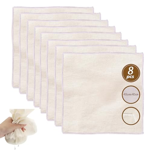 8 pièces Étamine Alimentaire 40x40cm Tissu Ourlé Mousseline Alimentaire, Lavable Réutilisable Grade 100 Toile en Coton Pur Non Blanchi, Passoire pour Filtrer Fromage Beurre Jus Lait de Noix
