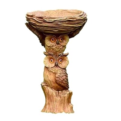 Bird Bath Garden Outdoor Bird Owl-Style Resin Owl Bird Bath Fairy Garden Bird Bath Ornaments Sculptures Yard Lawn Decoration Weatherproof Garden Water Feature for Home Garden Ornaments