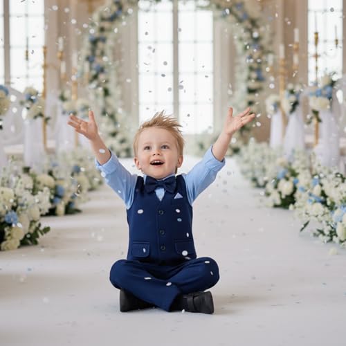 Image of Volunboy Toddler Suit Boys Formal Wedding Guest Dress Outfit | graduation dress clothes, gentleman ring bearer bowtie outfit, back-to-school pants set, birthday photoshoot dressy outfit