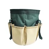 BLIRITEL Garden Tool Organizer, Waterproof Garden Tool Tote Bag with 6 Side Pockets, Outdoor Gardening bucket Bag with Thickened Base and Comfortable Carry Handles (Dark Green)