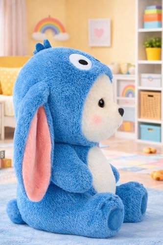 Image of ZEXSAZONE Hoodie Bear Teddy Plush Toy | Soft Stuffed Animal with Removable Cap & Long Ears for Birthdays & Special Occasions | for Boys, Girls & Kids | Navy Blue | 30 cm