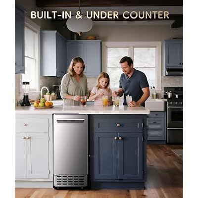 ecozy Undercounter Nugget Ice Maker, 66 Lbs/Day, Soft Pebble Chewable Ice, Bulit-in & Freestanding, Horizontal Handle, Reversible Door, Self-Cleaning & 24H Timer - Stainless Steel
