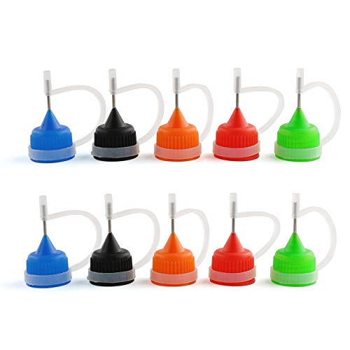 E-outstanding 10pcs Applicator Tips Caps 5 Colors (Black, Red, Blue, Green, Orange) Universal Needle Tip Cover Replacement for Applicator Bottles 5-30ml