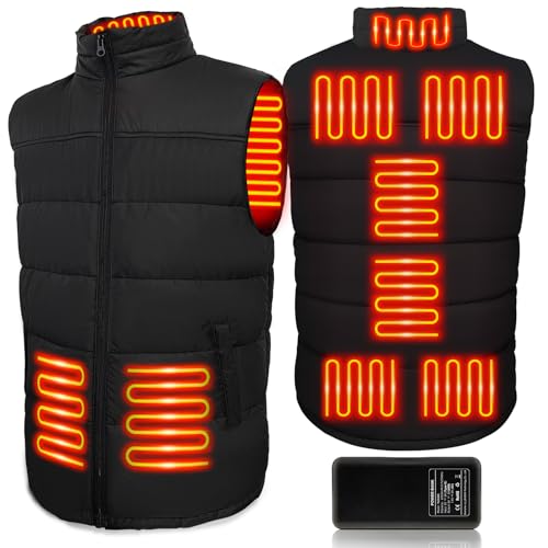ZWOOS Gilet chauffant pour homme et femme, 15 zones de chauffage, veste chauffante avec batterie de 20 000 mAh, 3 vitesses, lavable en machine, Noir , L-XL