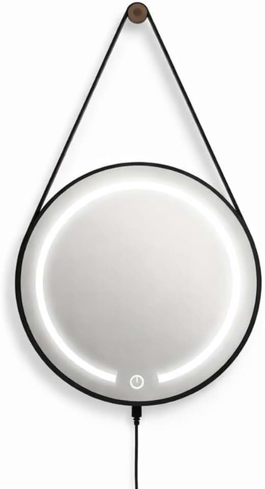 Espelho Redondo com LED 45 cm Preto Touch Sensor Ideal para Banheiro Quarto ou Penteadeira