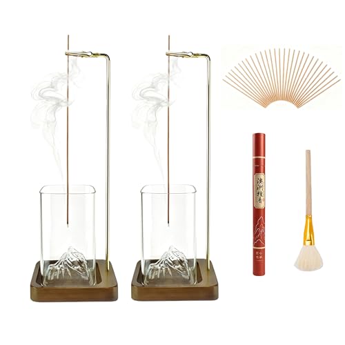 Bamboo-Wood Incense Holder for Sticks, Anti-Ash Flying Burner with 40 Incense Sticks & Removable Glass Ash Catcher, Home Decor for Meditation Yoga Spa (2)