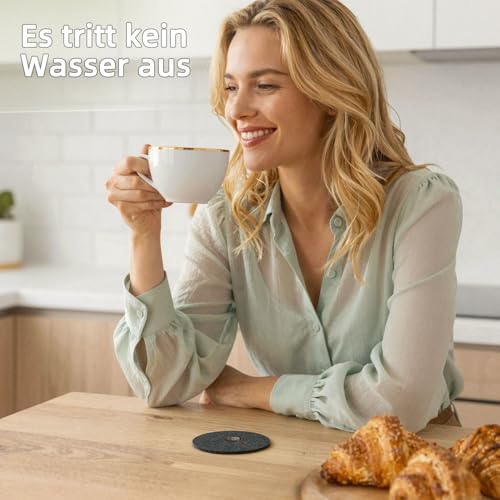 HELIMIAO Filz Untersetzer Gläser Rund, 5mm Extra Dicke Glasuntersetzer für Getränke, Waschbar Tischuntersetzer, Platzsets für Bar, Tassen, Vasen, Dunkelgrau 12 Stück