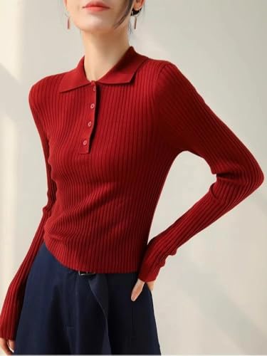 Women's Autumn and Winter Pullover Sweater Polos Collar Long Sleeve Women's Sweater2