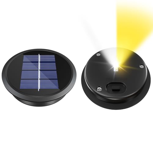 2 Pack Replacement Solar Light Parts Waterproof Solar Light Replacement Top with with 2 Color Modes (White/Yellow) for Solar Lanterns (Top Size 3.35 inches Bottom Size 2.83 inches)