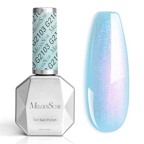 Image of MelodySusie Blue Aurora Shimmer Gel Nail Polish,Sparkle 0.5 Fl Oz Soak Off UV LED Holographic Blue Glitter Gel Polish Gift for Women Nail Art Manicure Salon DIY Nail Design Decoration at Home-G2103