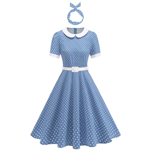 Odizli Rockabilly Kleider Damen 50er Jahre Vintage Retro Audrey Hepburn Sommer Kurzarm Polka Dot Petticoat Kleid Swing A Linie Festlich Knielang...