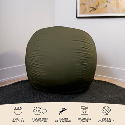 Image of Big Joe Fuf 4Ft Foam Bean Bag Chair with Removable Cover for Kids, Teens, Forest Green Velveteen, Durable Woven Polyester, 4 Foot Large Reading and Gaming Seat | Premium Shredded Foam Filled, Velveteen, Adult-Sized Comfortable Seating, Supports Up to 300 lbs