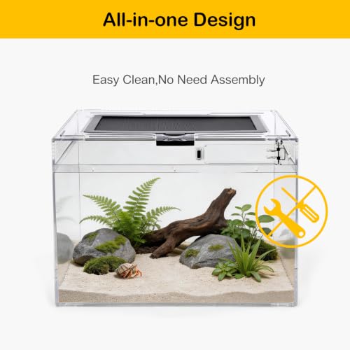 Image of HELIME Reptile Tank 5 Piece Starter Kit with Escape Proof Locking Lid Small | All in One Hermit Crab Terrarium,PC Tarantula Enclosure Frog Habitat,Stackable Cage with Hygrometer,Hide,Tweezer,Bowl,Sprayer