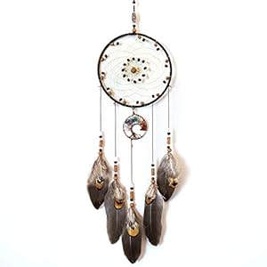 Dream Catchers with Tree of Life and Feather Indian Handmade Dreamcatchers for Boho Wall Hanging Decoration, Ornament Festival Gift (Brown)