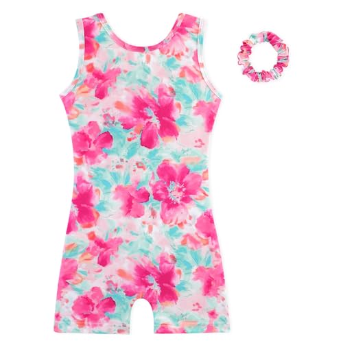 HOZIY Gymnastics Leotards for Girls with Shorts Biketards Dance Tumbling Outfits Matching Scrunchies 1-12 Years Old 5-6 Years Tie Dye Floral
