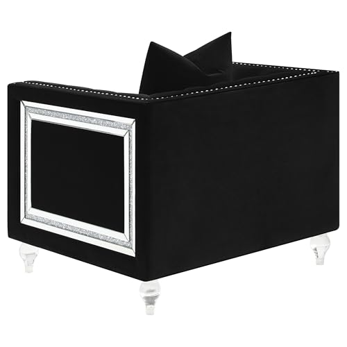 Sillón botón tapizado terciopelo negro elegante miniatura 6