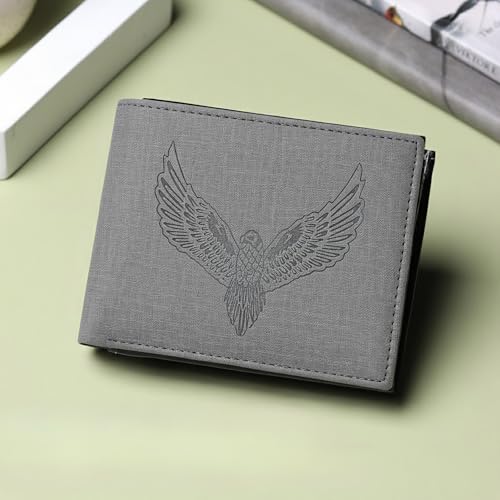 Image of VEMILIO Vegan Leather Wallet for Men | Eagle Print Embossed Premium Bifold Wallet | 3 Card Slots | 2 Cash Compartments | 1 Coin Pocket & 2 Secret Slots | Stylish, Durable & Gift for Men (Eagle, Grey)