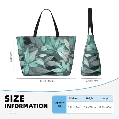 (Mint Gray Leaves) Large Beach Tote Bag For Women With Zipper Foldable Lightweight Travel Pool Bag For Vacation Shopping4