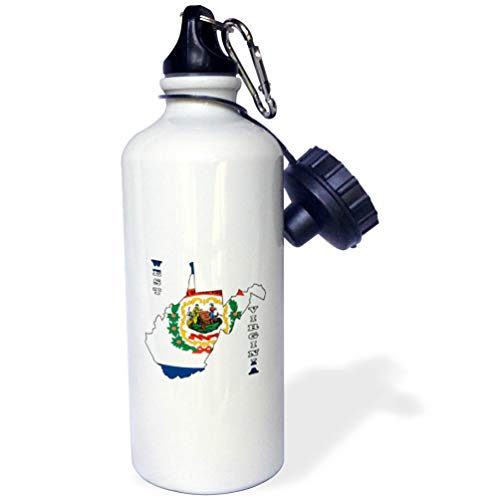 3dRose "West Virginia state flag in the outline map and letters for West Virginia" Sports Water Bottle, 21 oz, White