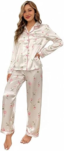 PABROS Night Suit for Women with Full Sleeve Button-Down Top with Pant Dress for Woman, Night Dress for Woman, Cotton Two-...