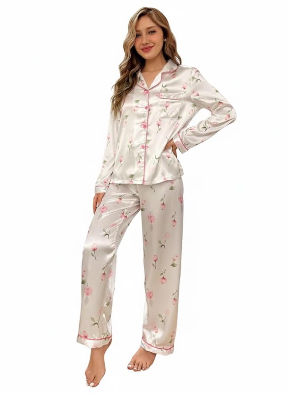 Night Suit for Women with Full Sleeve Button-Down Top with Pant Dress for Woman, Night Dress for Woman, Cotton Two-Piece Loungewear Set