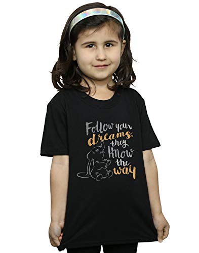 Disney Girls Dumbo Follow Your Dream T-Shirt Black 7-8 Years