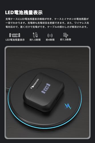 Nakamichi ワイヤレスイヤホン Bluetooth5.3 ENCノイズリダクション ブルートゥースイヤホン ハンズフリー通話 ワイヤレス充電 最大35時間音楽再生 カナル型イヤフォン 低遅延 LED電量表示 日本語音声プロンプト TW018ENC PLUS