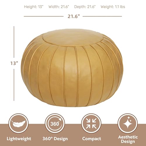 Thgonwid Handmade Storage Pouf Ottoman Foot Stool - Faux Suede Round Floor Cushion 21.6"x13" for Living Room, Bedroom, Wedding Decor, Unstuffed (Yellow)