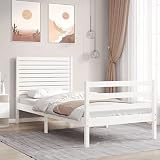 Frdhee Piattaforma letto matrimoniale, letto in legno massiccio con testiera bianca, facile da montare