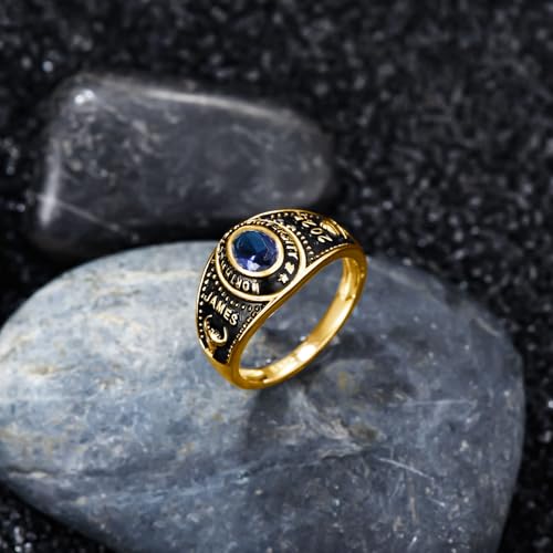Customized Mens Class Rings 10k/14k/18k/Sterling Silver High School College Class Ring Personalied Oval Shape Birthstone Class Of 2025 2026 Ring Graduation Gift for Men(With Gift Box)4