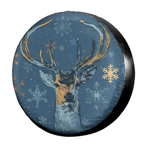 Image of Dujiea Deer Head On Grunge Spare Tire Cover, Universal Wheel Tire Cover Waterproof Dust-Proof Tire Protectors for Trailer Rv SUV Truck Camper and Many Vehicle 14 15 16 17 Inch