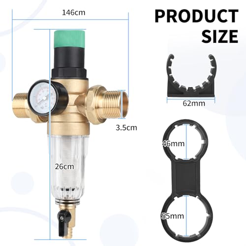 SWAWIS Druckminderer Wasser mit Manometer Wasser und Siebfilter 1 Zoll DN32 Druckminderer Wasserdruckminderer Messing Druckregler Wasser Einstellbare Druckminderer für Trinkwasser