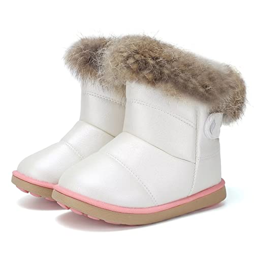 Cior Toddler Snow Boots For Girls Boys Winter Warm Kids Button Boots Outdoor Shoes Txa-88-White-24 #TOP5