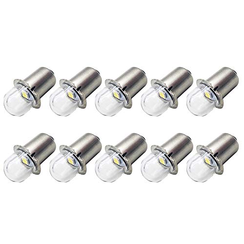 Ruiandsion Upgrade 3V P13.5S Bombilla de linterna LED de 3V Toma básica Bombillas LED blancas de repuesto para linterna de faro, sin polaridad (paquete de 10)